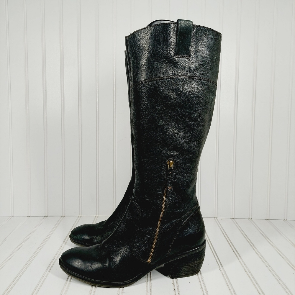 Naturalizer N5 Comfort Black Leather Slip On Side Zip Block Heel Tall Boots F525